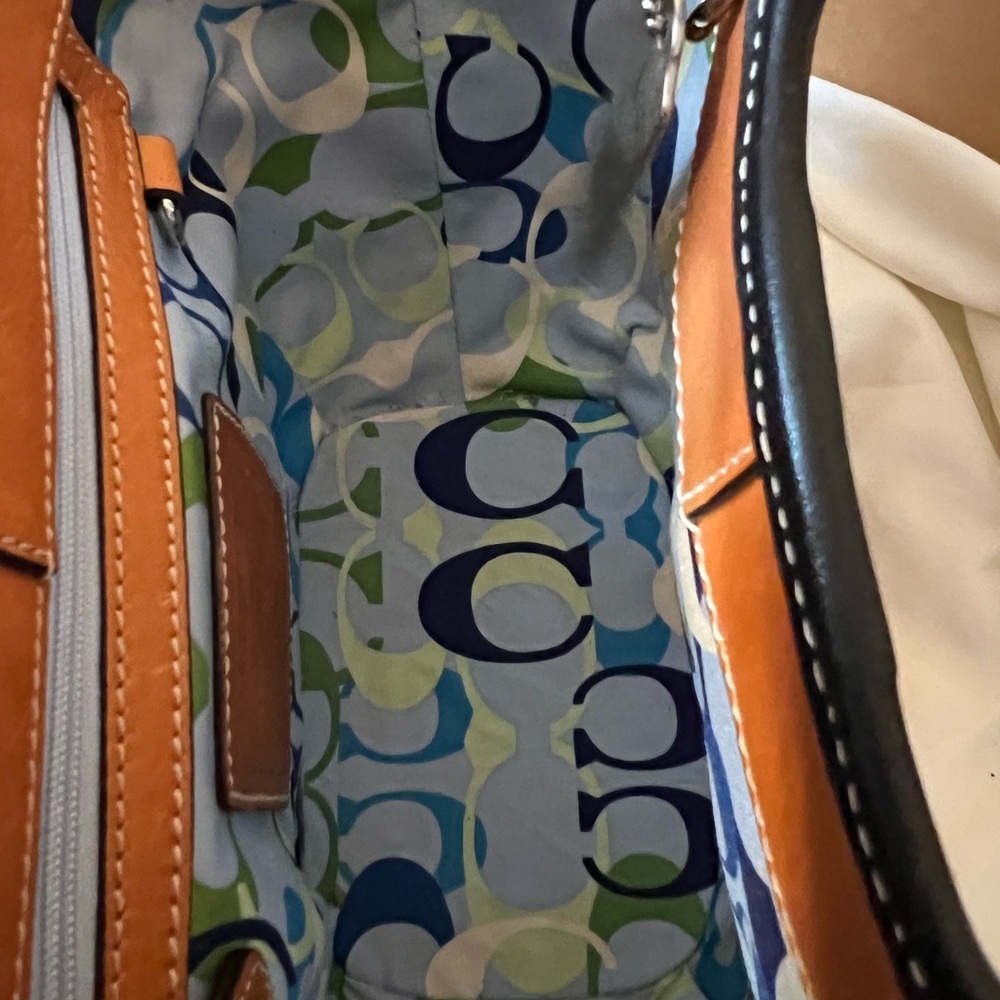 Coach Black Leather & Natural Woven Straw Bucket Tote - Picture 3 of 4